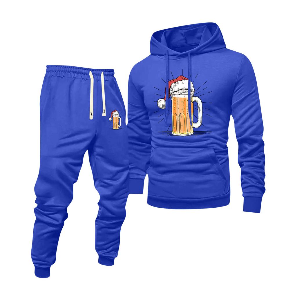 Men's Printed Hooded Sweatshirt And Sweatpants Casual Sports Suit