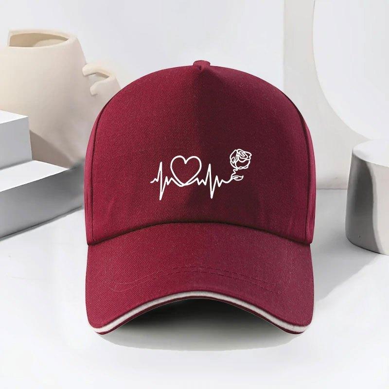 A Breathable Sunshade Cap for Women Featuring a HeartShaped ECG Design And Rose PrintAppropriate for Any Season