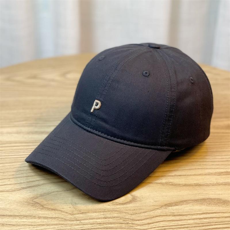 New style hats for men and women with small letters for spring and summer P Soft-top baseball cap with wide brim for large head sizes, casual cap for