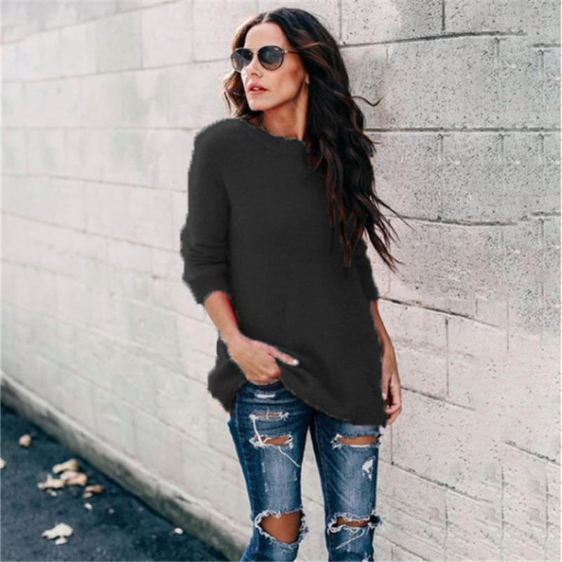 Suéter de punto de algodón puro de estilo holgado y casual con cuello redondo y jersey