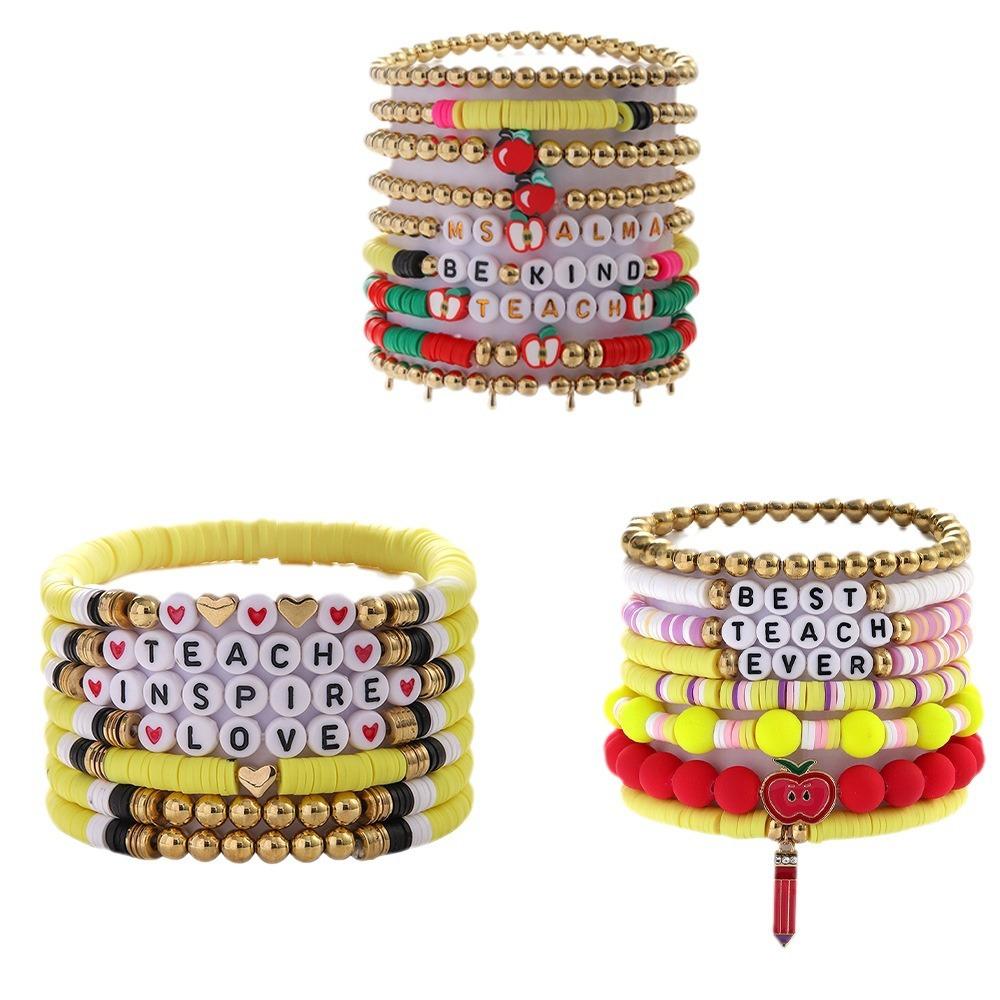 Europe and the United States hot-selling jewelry set Teachers' Day love apple letter soft pottery bracelet back to school stacked bracelet