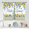 Rustic Lemon Kitchen Curta, Farmhouse Yellow Fruit Drapes With Blue Leaves, Rod Pocket Retro Summer Window Panels
