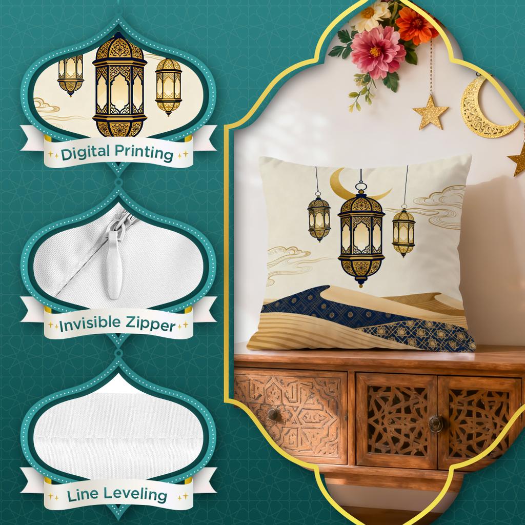 Ramadan Lantern Crescent Moon Cushions Pillowcase Polyester Cushion Cover Throw Pillow Pillowcover Home Car Sofa Decor