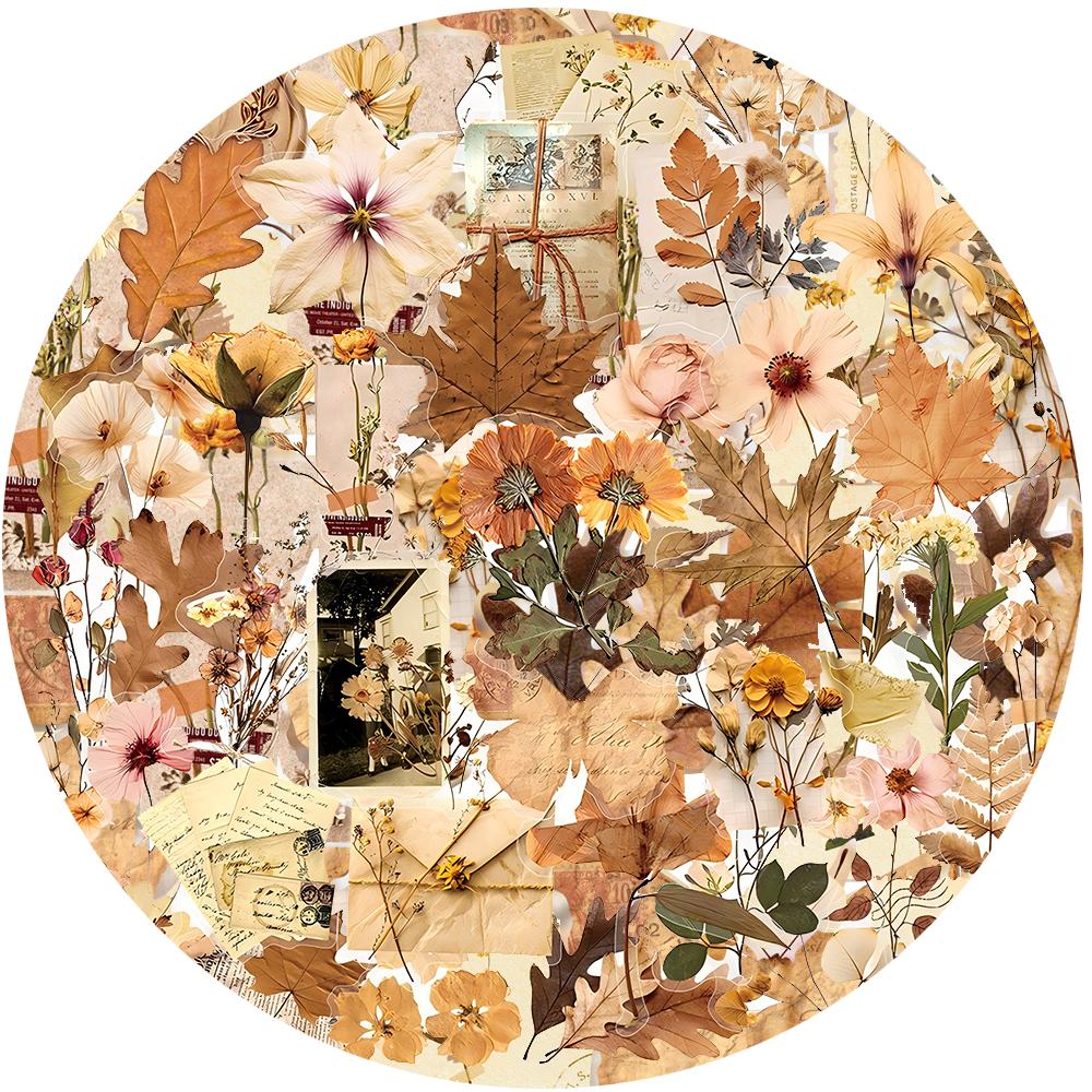 10/30/50pcs Retro Dried Flower Leaf Stickers Transparent Aesthetic Decals DIY Guitar Notebook Phone Case Waterproof Sticker