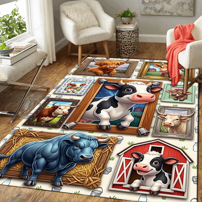 Farm Animal Frames Pattern Rug Floor Mat for Living Room or Bedroom Soft and Comfortable Carpet a Gift for Birthday and Holiday.