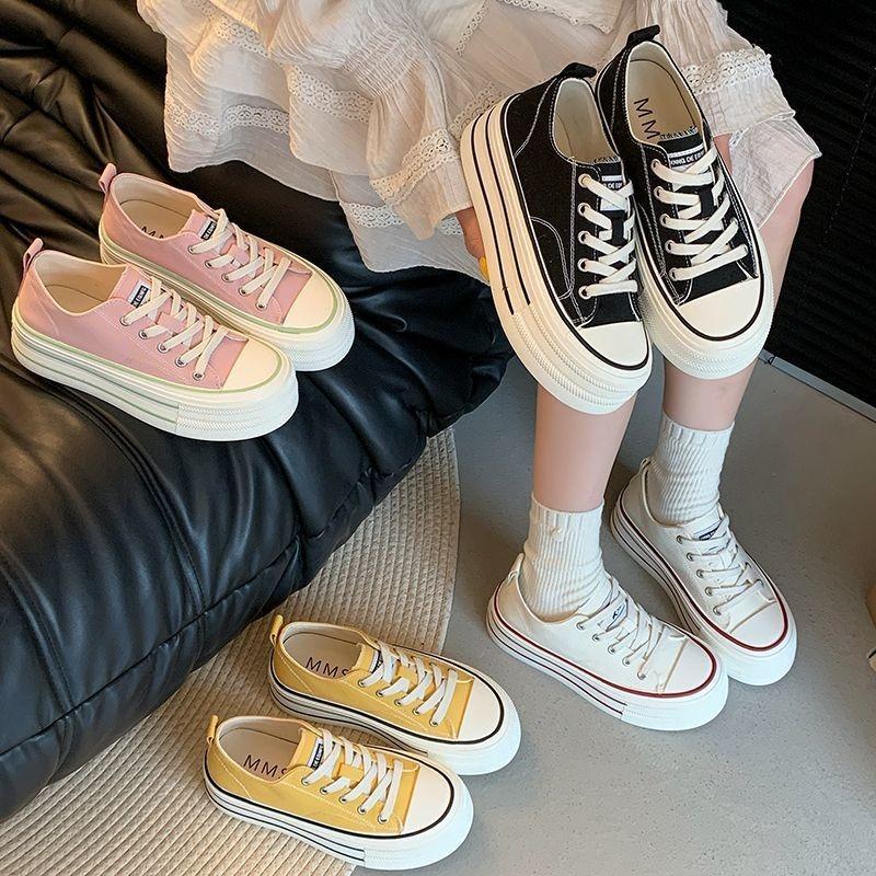 Platform canvas shoes women's spring new versatile casual sports board shoes small height increase white shoes