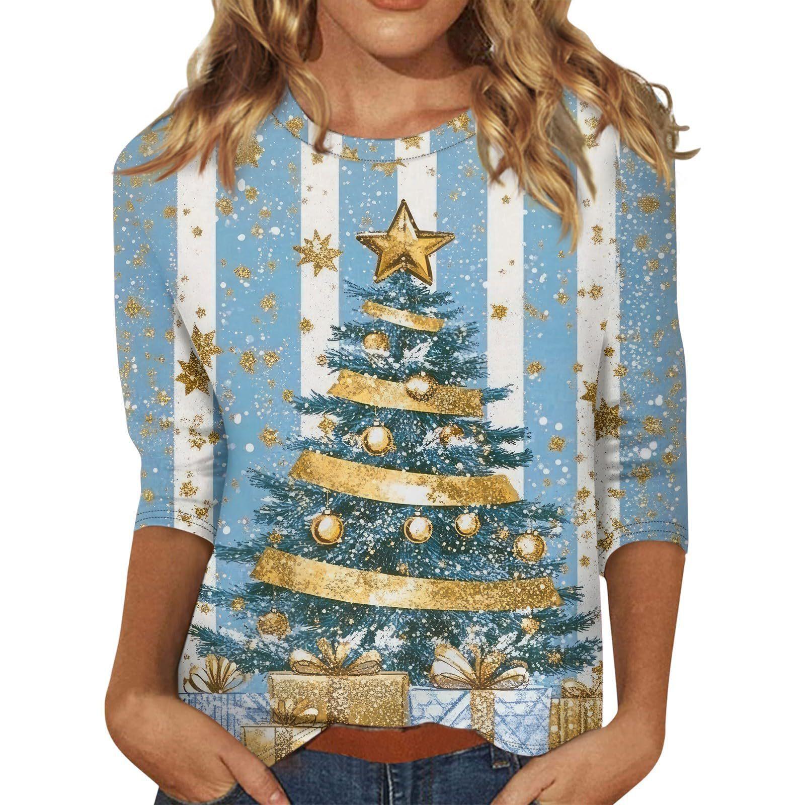 

Круглый вырез 3D рождественский принт топ модные повседневные длинные рукава женские футболки 5XL
