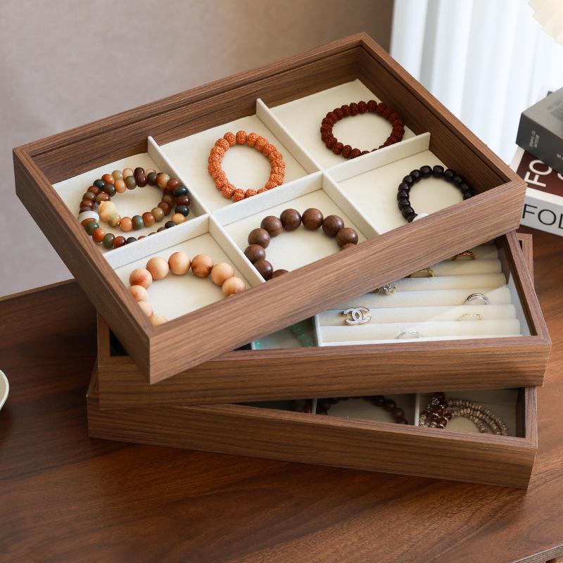 Wooden Jewelry Box with Bracelet and Bead Storage, Exquisite Display Stand for Rings and Earrings, Large Capacity, Dustproof Design