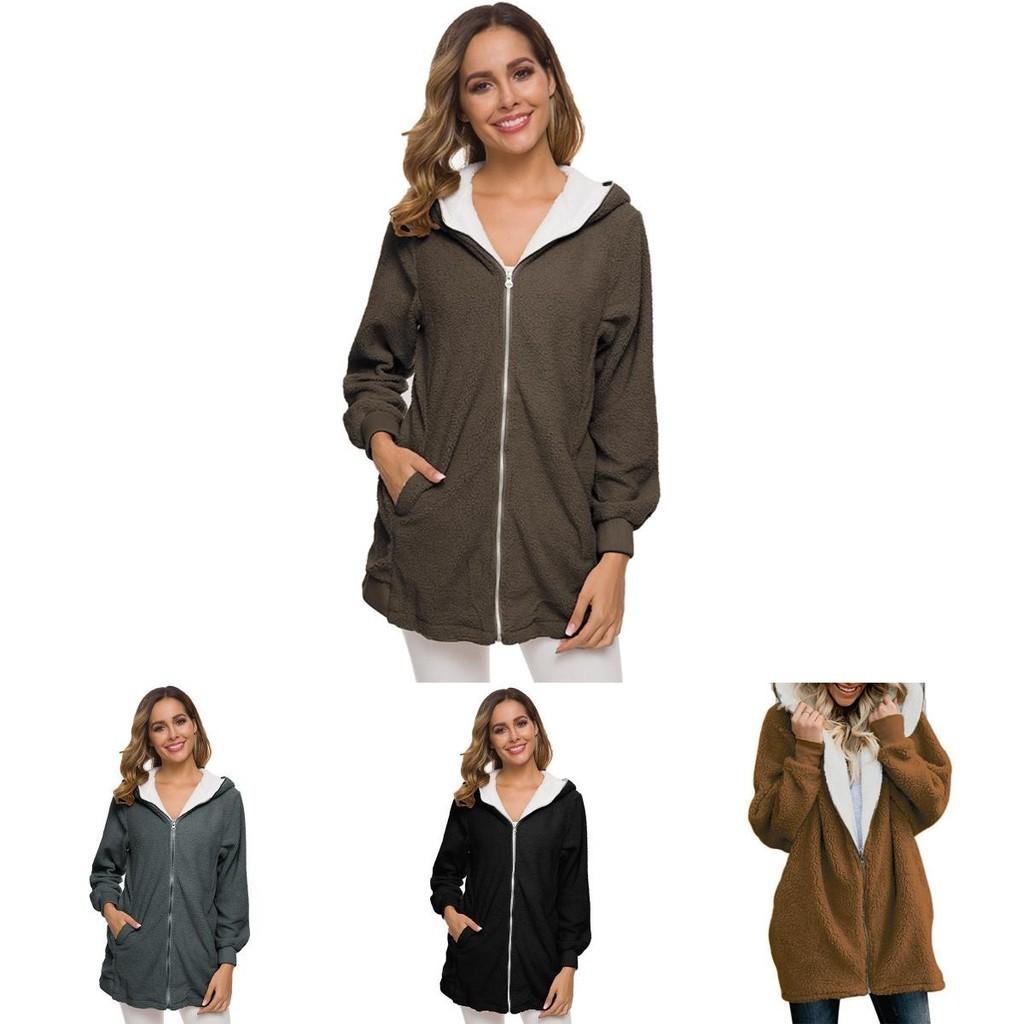 Cozy Women Ladies Warm Teddy Bear Fluffy Coat Hooded Faux Fleece Jacket Outwear For Ultimate Comfort