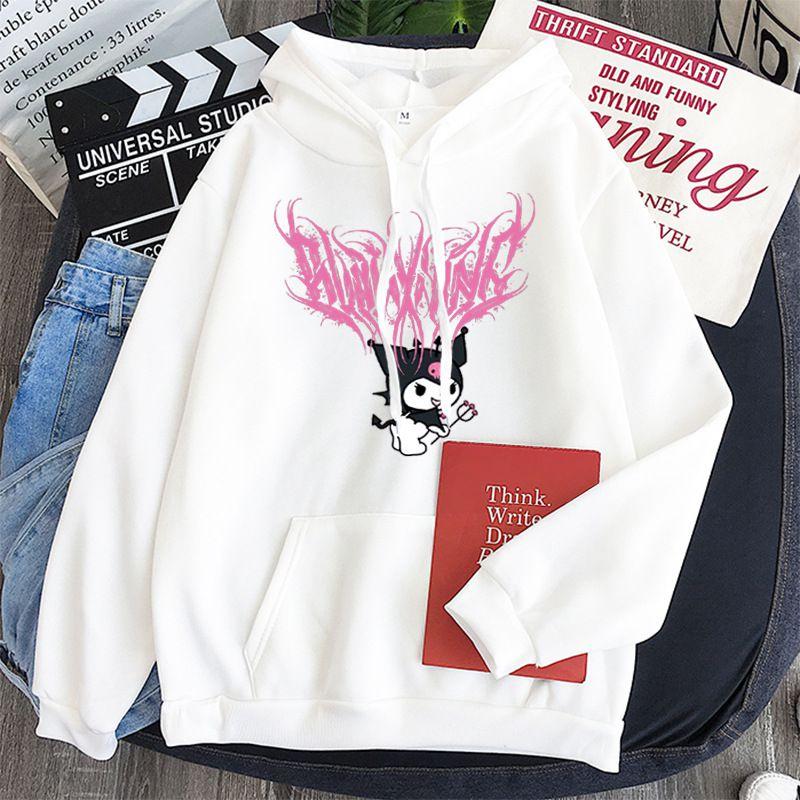 Stilvoller Kawaii Kuromi Hoodie mit Grunge Gothic Design und Cartoon-Print