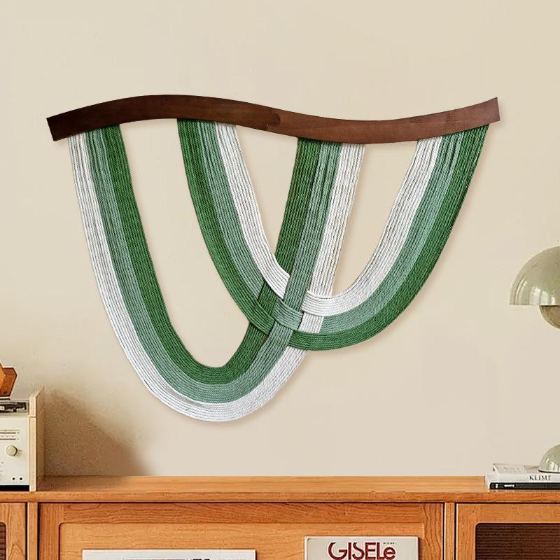 Nordic Curved Wood Tassel Tapestry: Cotton Rope Wall Hanging for Hallway, Living Room, or Bedside Decor.