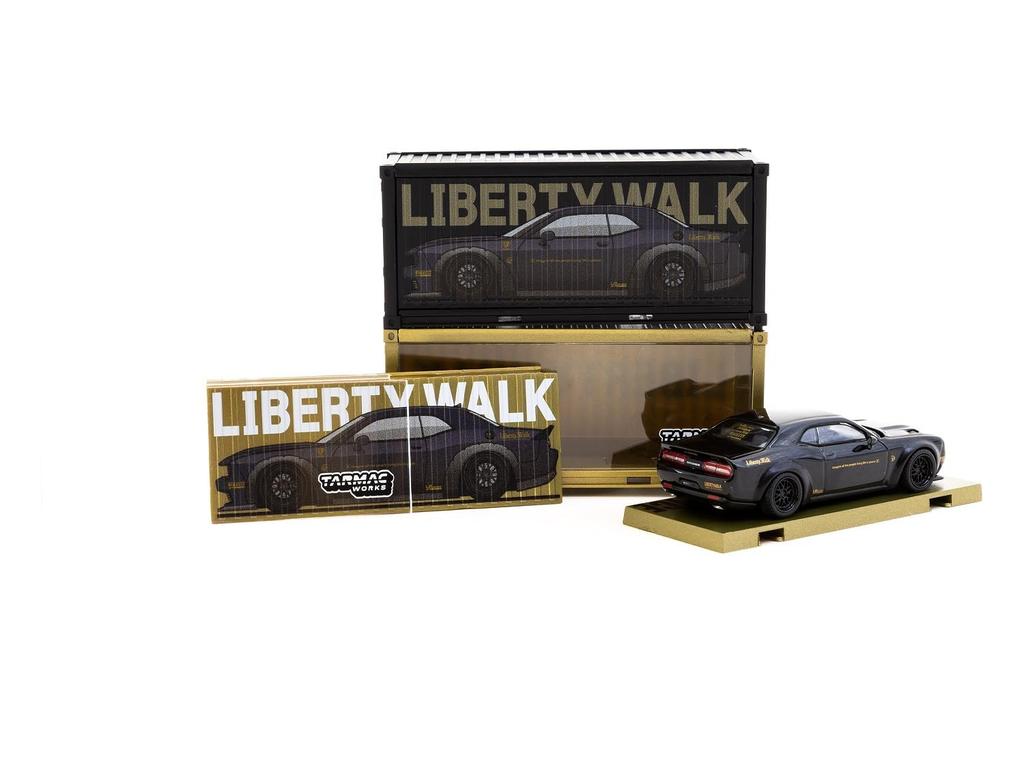 Speedmaster Japan TARMACWORKS Dodge Challenger SRT Hellcat Black Metallic with 2 containers Finished Product 1/64 LB-WORKS T64G-TL039-BK