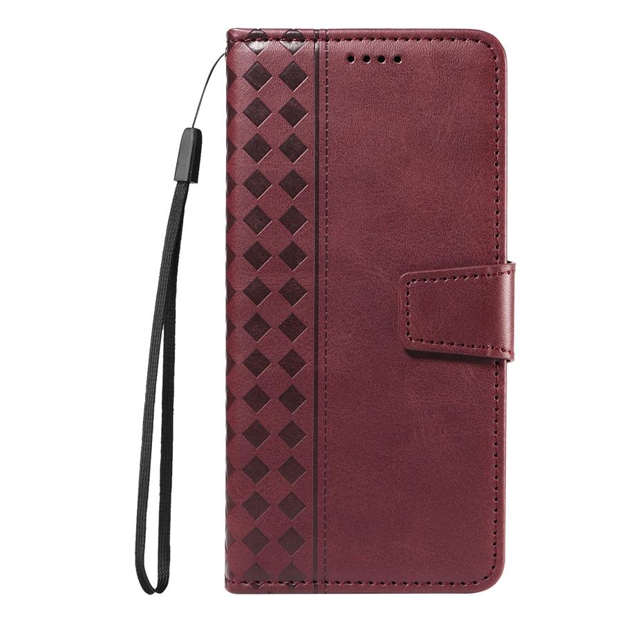 Vintage Embossed Checkered Wallet Case for iPhone/Samsung/Xiaomi 3 Card Slots & Thumb Slot | Cash Pocket Kickstand Phone Case Cover