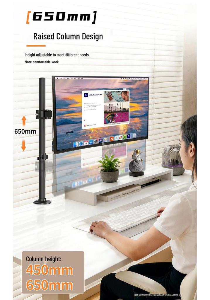 Adjustable Monitor Stand for 17-32 Inch Screens, No-Drill Desktop Mount with Mechanical Arm