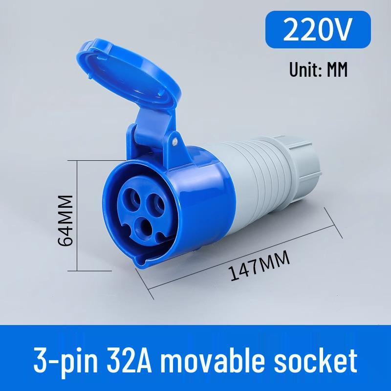 Waterproof 3-Pin 5-Hole Industrial Socket Connector (16A/32A) - Male-Female Mating, Non-Explosion-Proof.