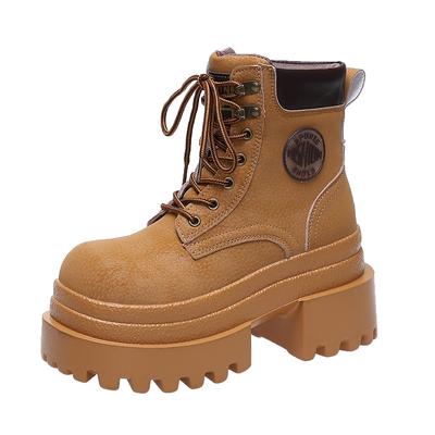 Neue 2025 Damen Stiefeletten Herbst Winter Punk Schuhe Hohe Plateau Retro Chunky Boots Lässige Leder Kurzstiefel Bota Mujer 9CM