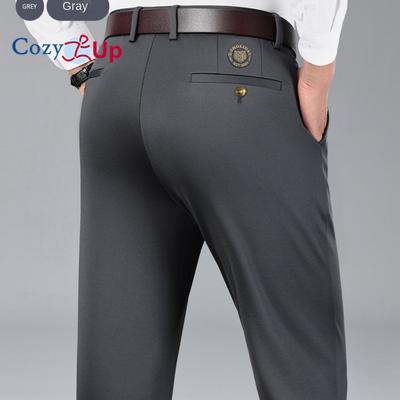 Calça casual masculina bordada com cabeça de tigre aconchegante e tubo reto de alta elasticidade terno de negócios solto, seda gelada verão calças masculinas finas