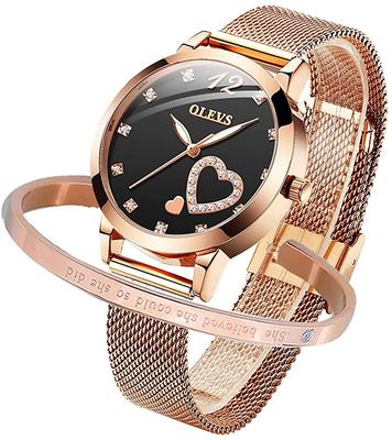 OLEVS Uhrenset Gut lesbare Uhr mit Armband Hochwertiger Edelstahl Kalender Wasserdicht bis 3 ATM Leuchtend Gold Damen - - -