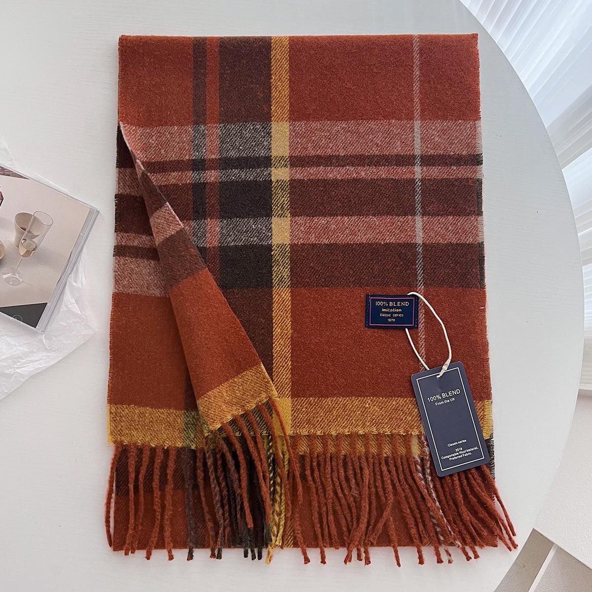 

Chic Design Soft Warm Women Scarf Autumn Winter Classic British Imitation Cashmere Muffler Men Plaid Thermal Tassel Shawl Couple 190cm-30cm