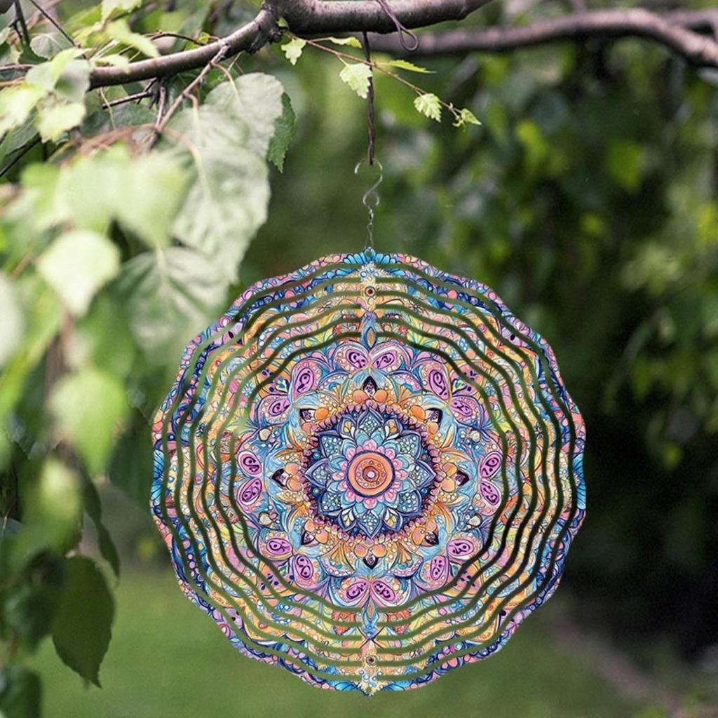 3D Mandala Flower Wind Chime Vibrant Metal Kinetic Hanging Sculpture Colorful Petal Design for Indoor Outdoor Garden Decor Room Decoration