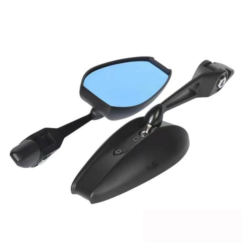 1Pair Motorcycle Rear View Mirror Blue White Glass Angle Adjustable Motorcycle Side Mirror Explosion-Proof Anti Dazzling Lens