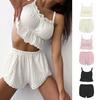 2 buc/set Set de pijamale de vară pentru femei, fără spate, fără mâneci, curea spaghetii, dantelă, plisată, talie elastică, pantaloni scurți, set de camisole, haine de noapte zilnic