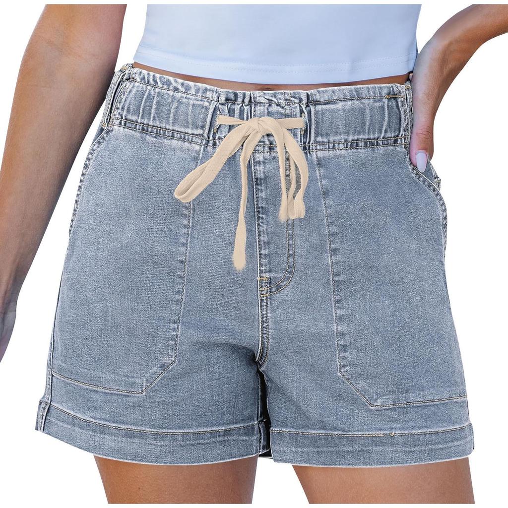 Elastic Waist Drawstring Women's Denim Shorts - Trendy European and American Style