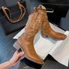 Fashion Denim Ladies Mid Calf Shoes Autumn Middle Heel Cowgirl Women's Half High Boots Cowboy Comfortable and Elegant Chic Footwear Y2k