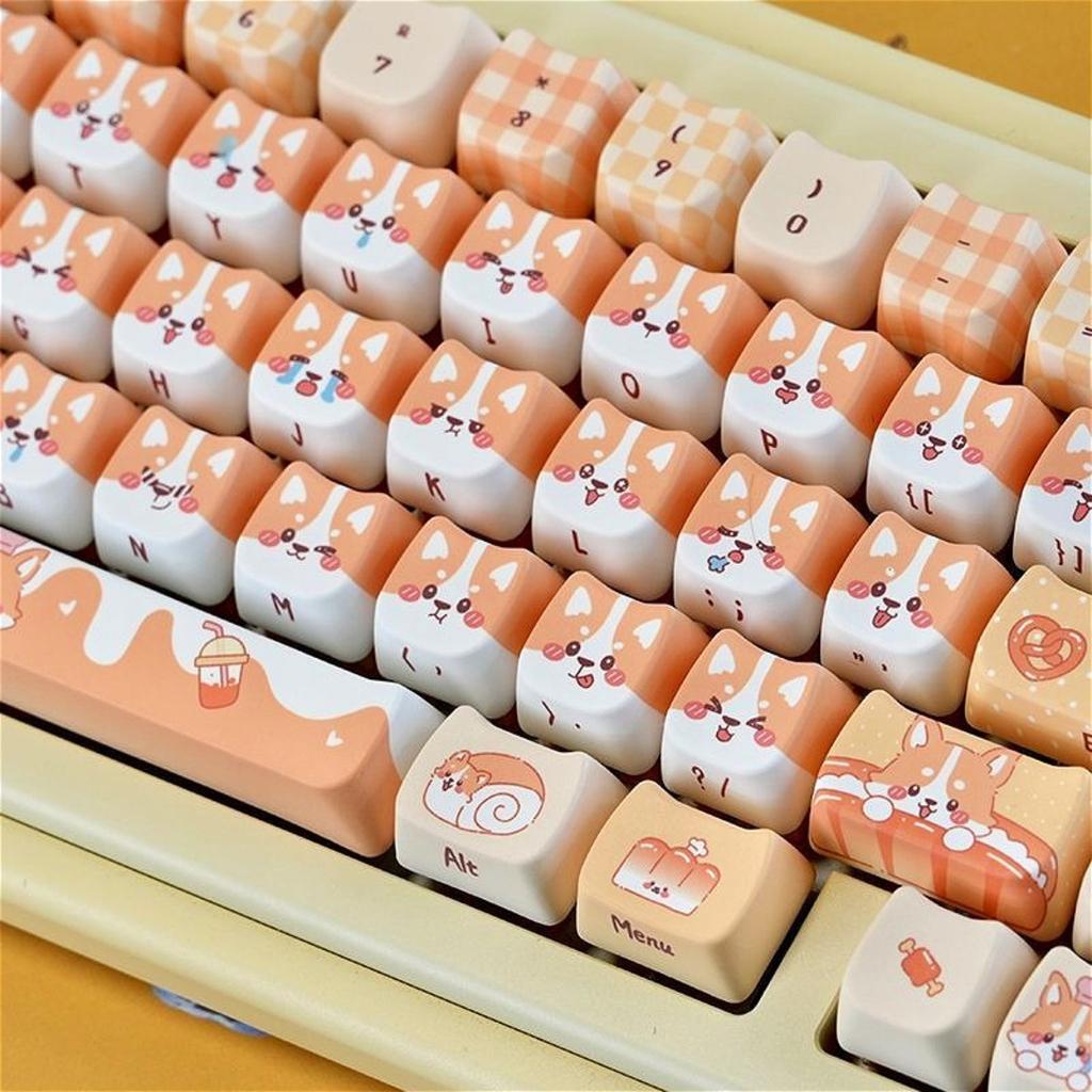 Cute Cow Cat Theme MAO KEYCAP SET PBT 129 Key Cat Cap Compatible with 60/64/84/98/108 Mechanical Keyboard