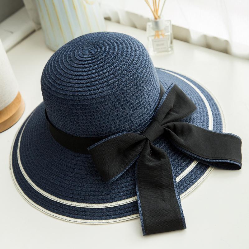 Spring and summer new hat women's woven straw hat bow beach hat summer sun hat sun hat