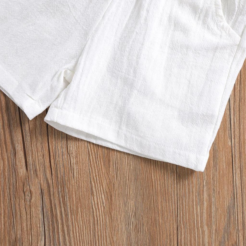 Summer Casual Cotton Linen Polo & Shorts Set for Boys – Solid Color with Turn-Down Collar