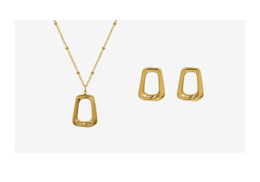 Marka French Geometric Square Necklace & Clavicle Chain Set with 18k Gold Titanium Steel Earrings Studs