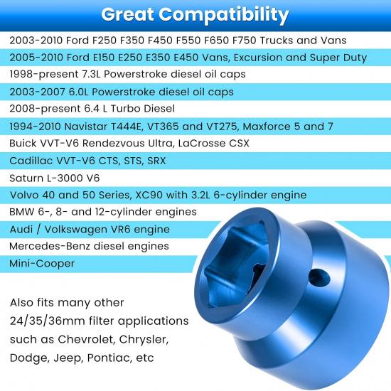 Fuel Filter/Oil Filter Socket 24Mm / 36Mm Reversible Fuel Filter Cap Remover And Taller Assistant For 2003-2010 6.0L / 6.4L Ford Powerstroke Diesel
