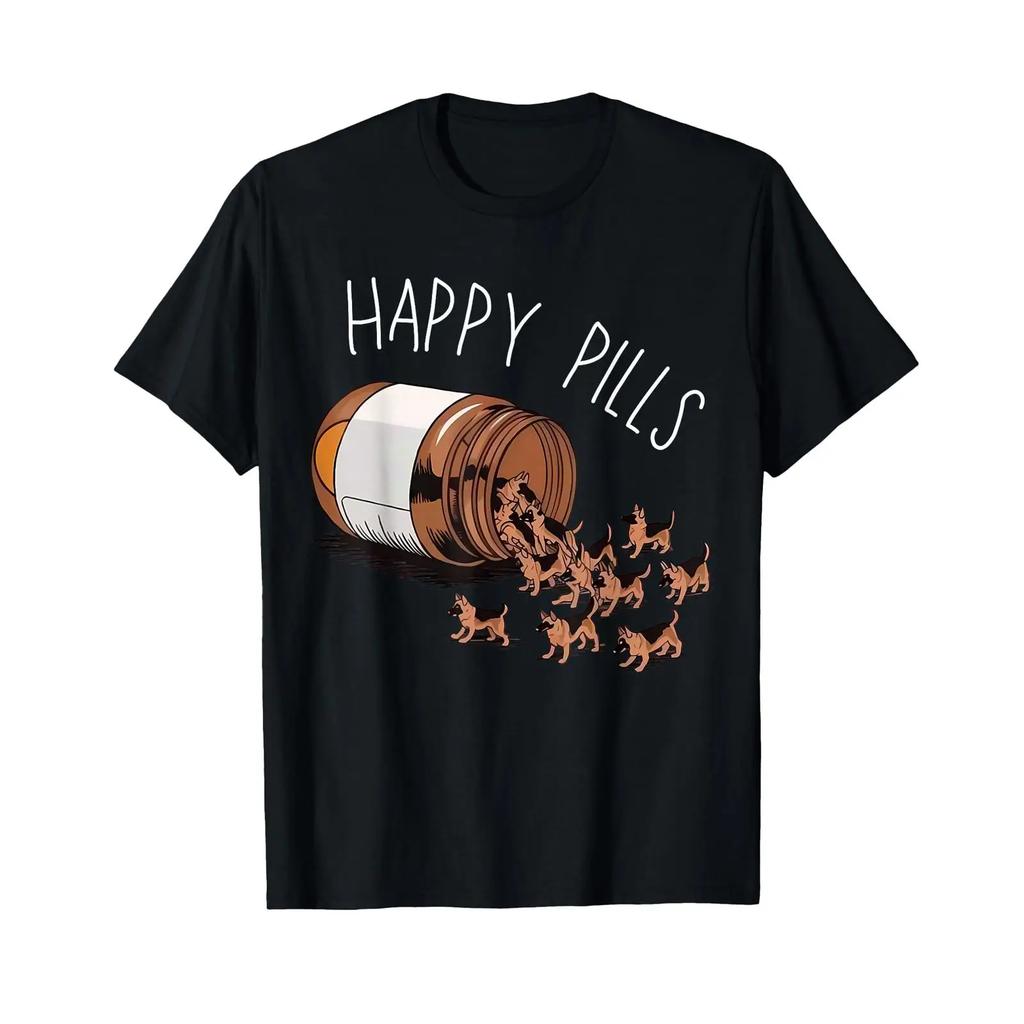 Happy Pills Gerunisex Shepherd Dog Lovers T Shirt Vintage Casual Soft Fashion Comfortable Streetwear Designer Clothes