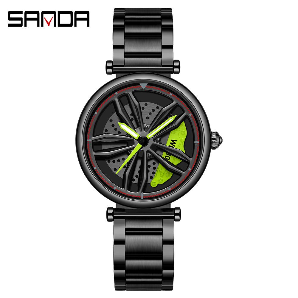 Sanda Men's Trendy Waterproof Quartz Watch with Cool Wheel Design