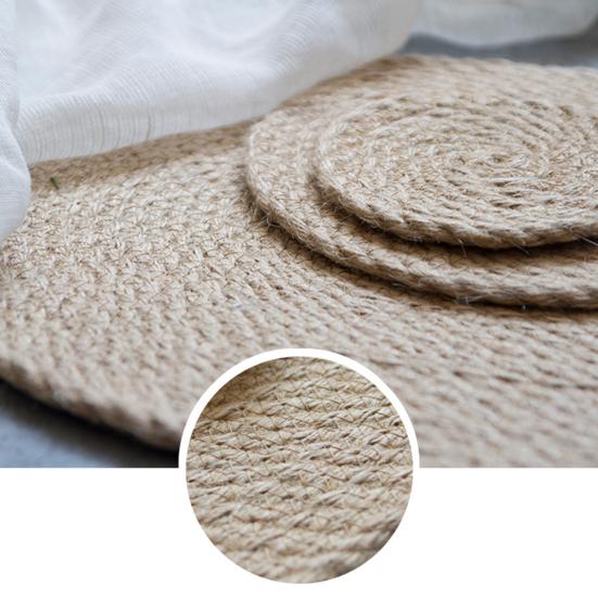 Handwoven Jute Placemat Heat-Resistant Table Mats for Kitchen Dining Round Coaster Thickened Insulation Mat for Home Kitchen Use