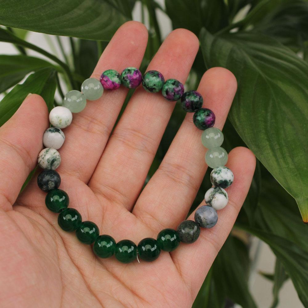 8mm Natural Ruby & Emerald Stone Bracelet - Yoga & Sports Jewelry