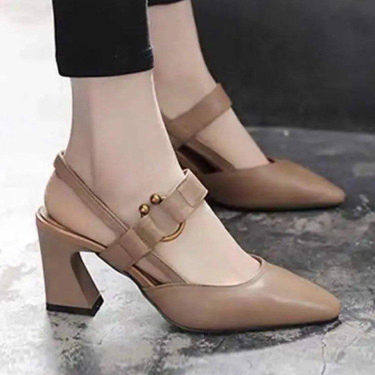 

Women s Summer Square Toe Backless Sandals with Chunky Horseshoe Heels EU 37