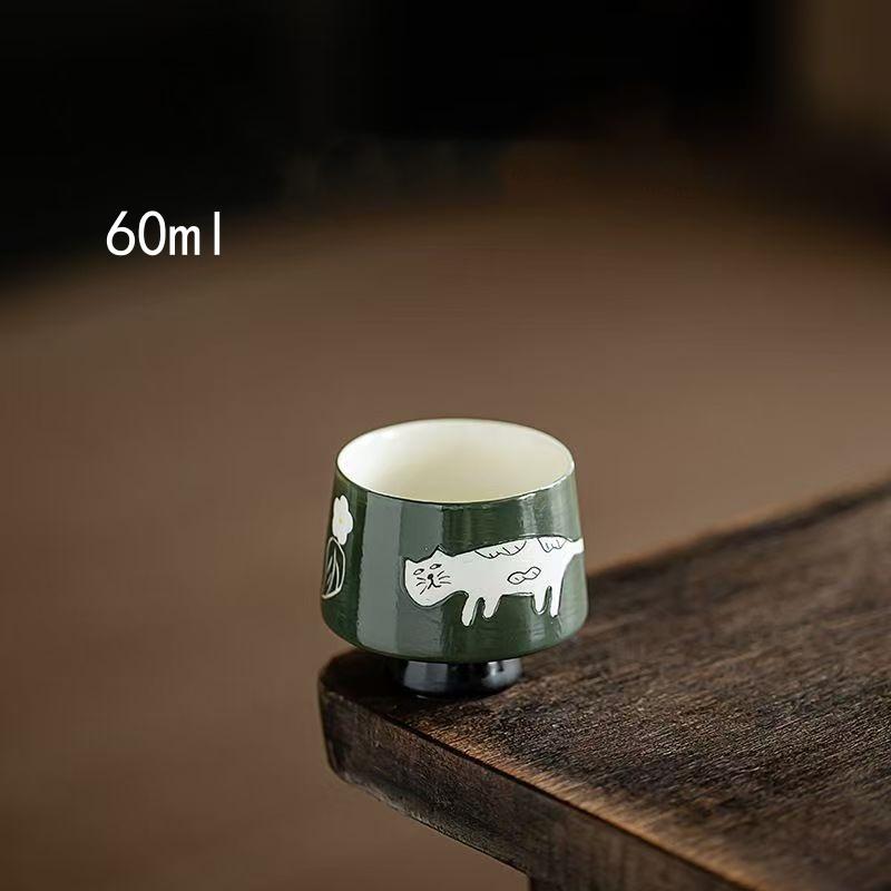 Кружка для эспрессо в форме мультяшного кота, Керамическая кружка для кофе, Чайные чашки в японском стиле, 60 мл 51-100ml зелёный