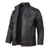 European and American spring and autumn black leather jacket men's casual zipper stand-up collar young men's leather jacket men's jacket X #