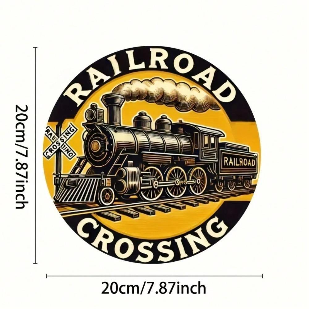 Planetjuice wall art Vintage Railroad Crossing Tin Sign Round Metal Wall Art for Bar Cafe Outdoor Decor