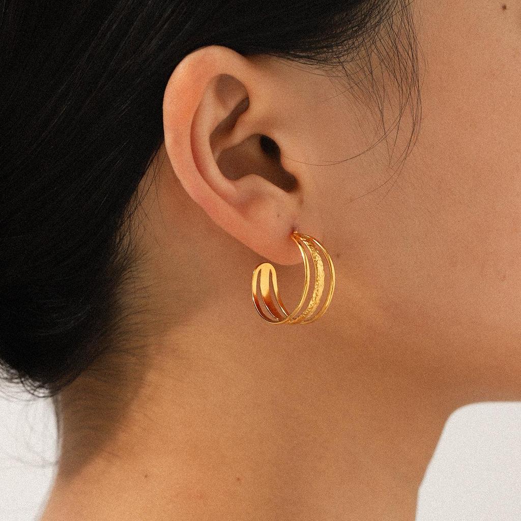 Trendy 18K Gold Irregular Titanium Steel Multi-Layer Earrings for Women