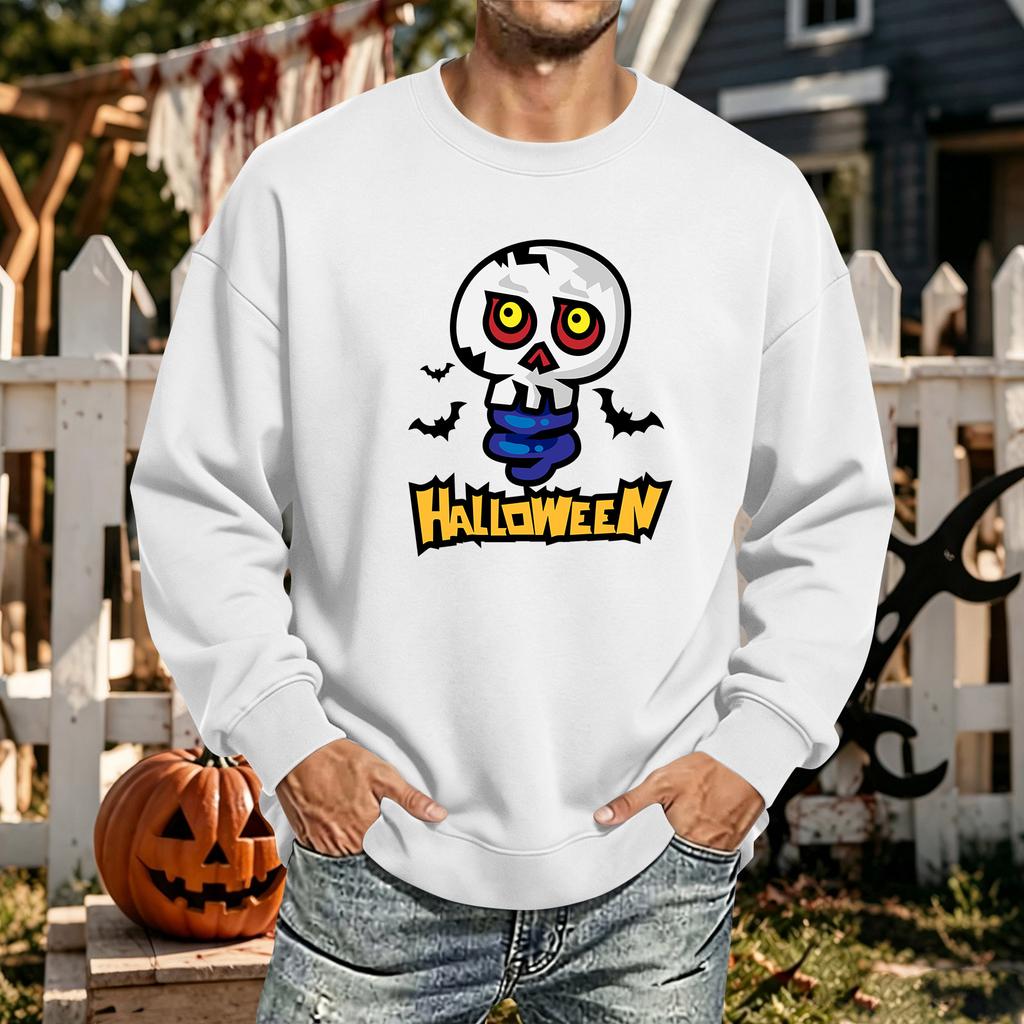 Men's Halloween Printed Long Sleeve T-Shirt Crewneck Casual Sports Top Unisex for Couples
