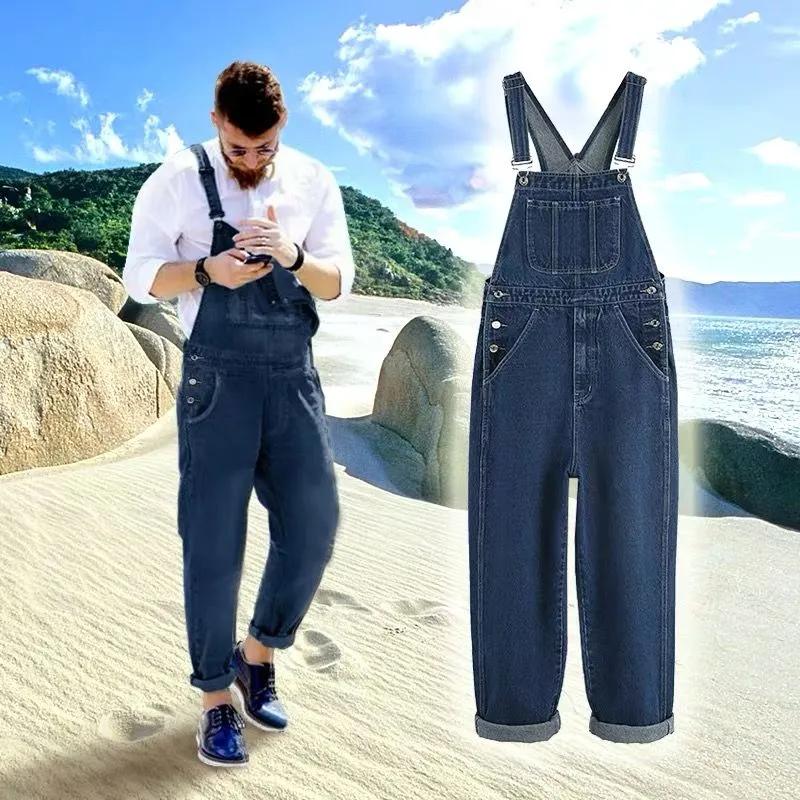 Plus Size Denim Overalls Men's Trend Korean Version of Loose Wide-leg Overalls One-piece Performance Suspenders