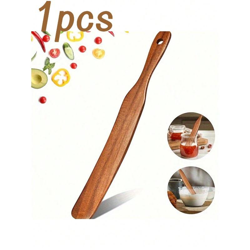 1pc Premium Teak Wood Spurtle - Narrow Design For Sourdough Starter, Mixing, And Reaching Jar Bottoms, Strong, Kitchen Utensil For Nonstick Cookware
