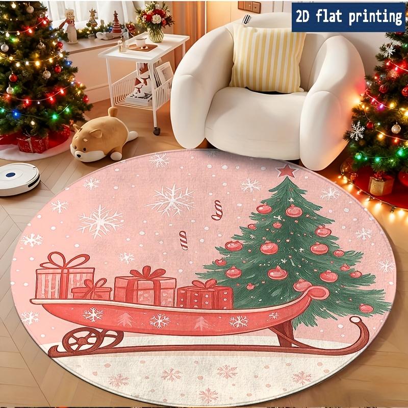 Gradient Wine Red Dark Blue Winter Snowflake Circular Rug soft for Entry Sofa Chair Bedroom Bedside Holiday Present Washable Rug