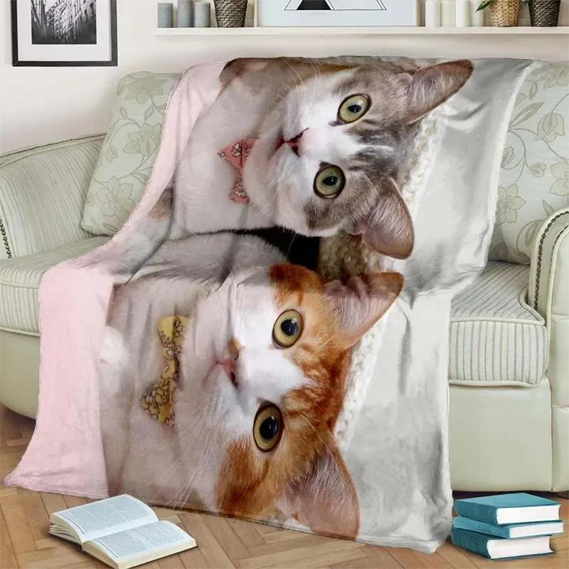 Warm and Cozy Cute Cat Pattern Flannel Blanket for Couch, Bed, Sofa, Office - Soft and Soothing Digital Printing Throw Blanket
