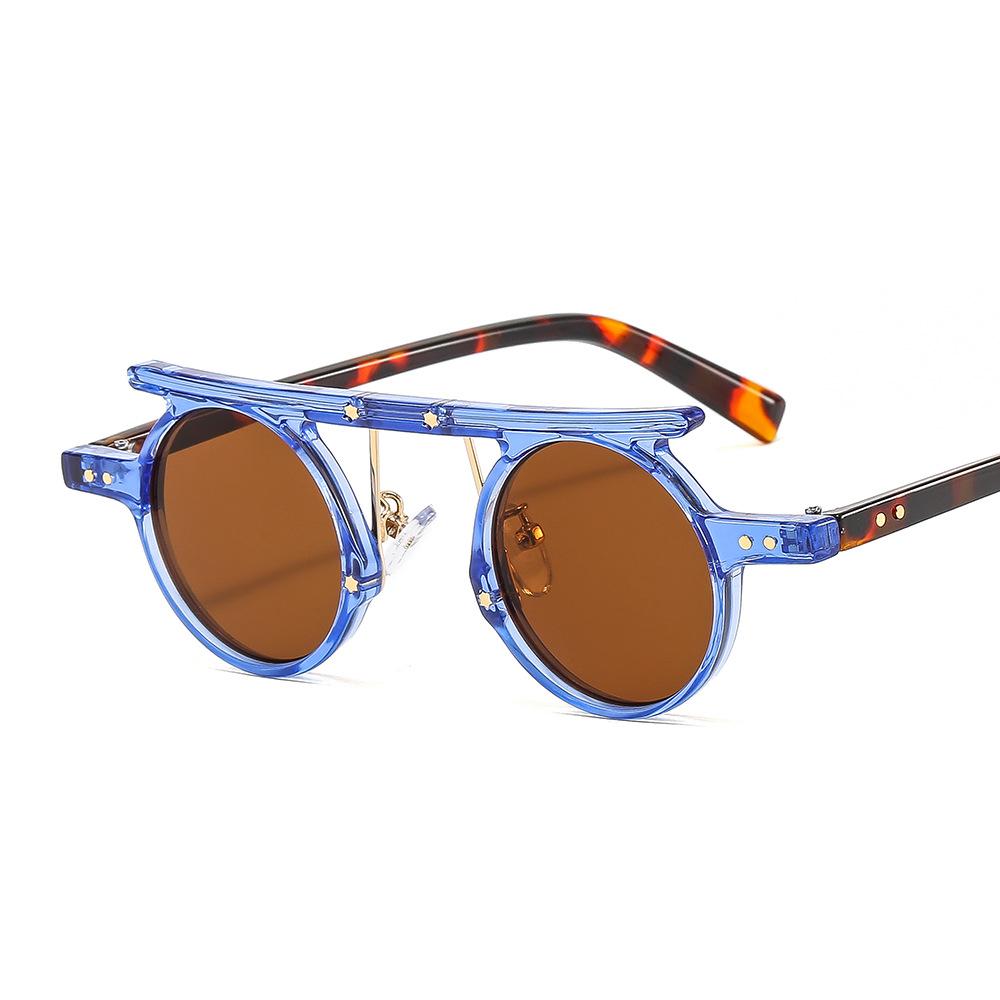 

Latest Hip Hop Punk Round for Women Sunglasses Y2K Luxurious Brand Leopard Print Gradient Rivet Design Premium Quality Men Gafas De Sol UV400 as picture