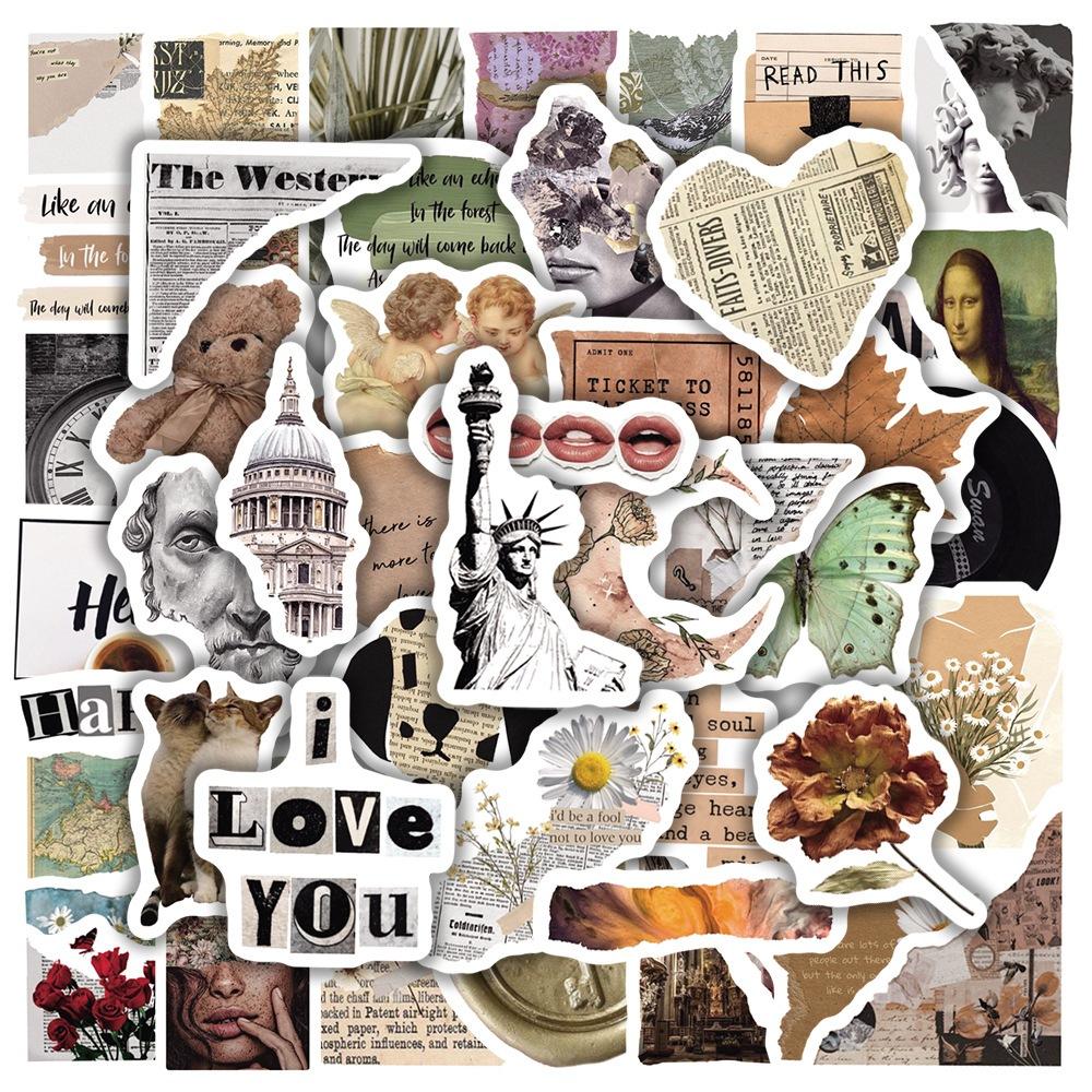 50Pcs Vintage Stickers Retro Vsco Graffiti Aesthetic Ins Vinyl Decals Stationary Notebook Guitar Sticker Toy Kids Gift