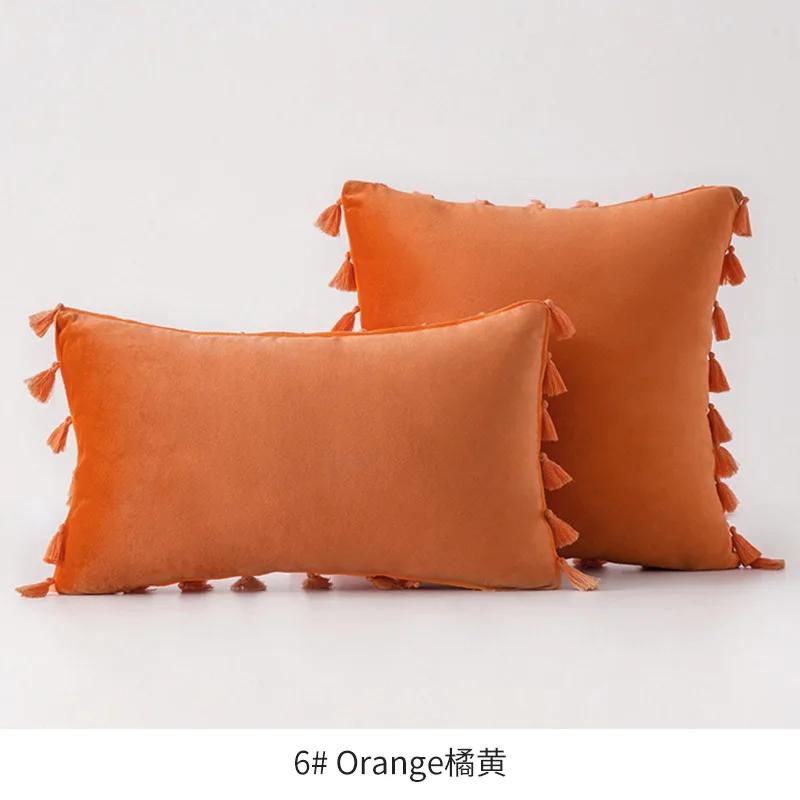 Medicci Home Velvet Soft Solid Decorative Throw Pillow Cover with Tassels Fringe Boho Accent Cushion Case for Couch Sofa Bed